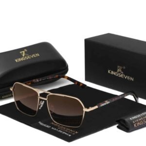 KINGSEVEN  UV400 & Polarized Rectangle Sunglasses for Men & Women (Golden Gradient Brown)
