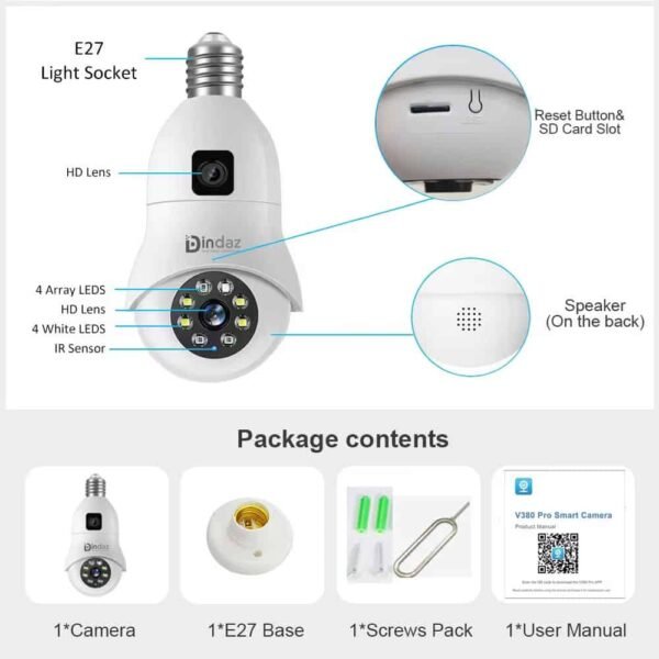 V380 Pro Dual Lens (2MP+2MP) 4MP WIFI IP Camera V380 Bulb Wireless Camera bd - Image 6