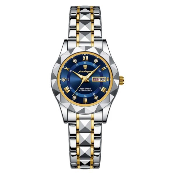 POEDAGAR 306 Ultra-thin Luxury Ladies Watches – Gold Blue - Image 1